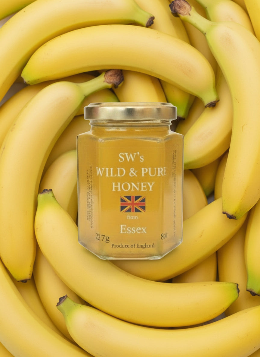 SW's Wild & Pure Honey from Essex - 227g Banana Infused Cold Filtered Unprocessed Natural Product - Perfect for Ice Cream & Fruits