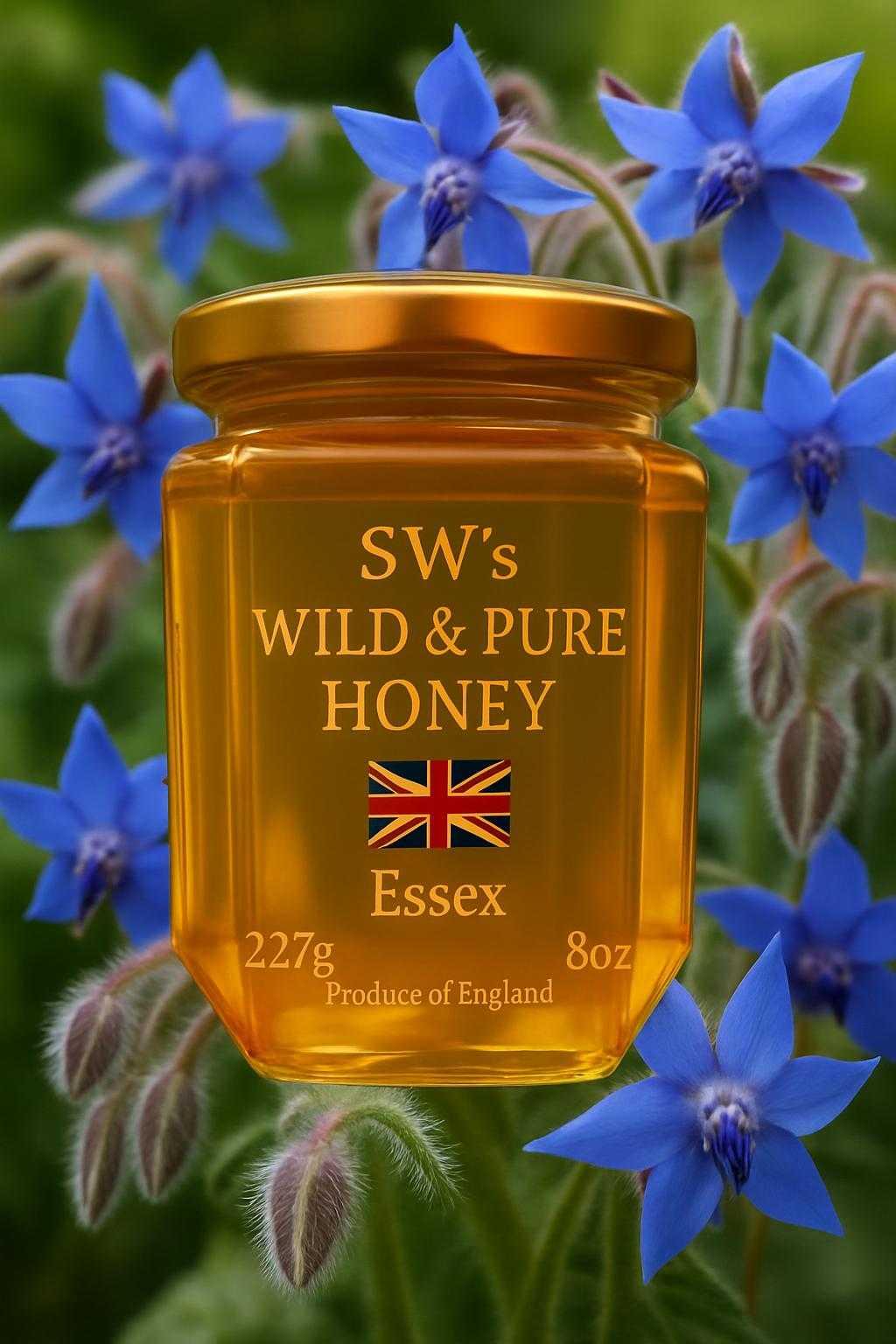 SW's Wild & Pure Honey August 2025 Borage Honey from My Own Essex Bee Hives 227g Natural Product of England Cold Filtered Unprocessed Goodness