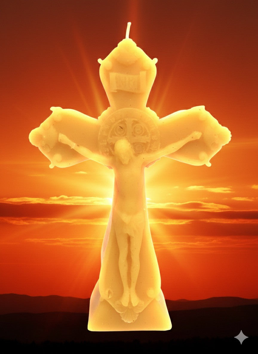 Natural British Beeswax medium Cross Crucifix Candle Hand Poured  & Lightly Scented 90g Home Decor H11.5cm x W8cm Pure Raw Beeswax from Essex