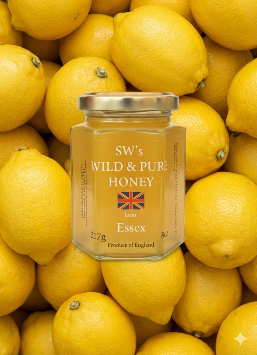 SW's Wild & Pure Honey from Essex - 227g Lemon Infused Cold Filtered Unprocessed Natural Product - Perfect for Ice Cream & Fruits