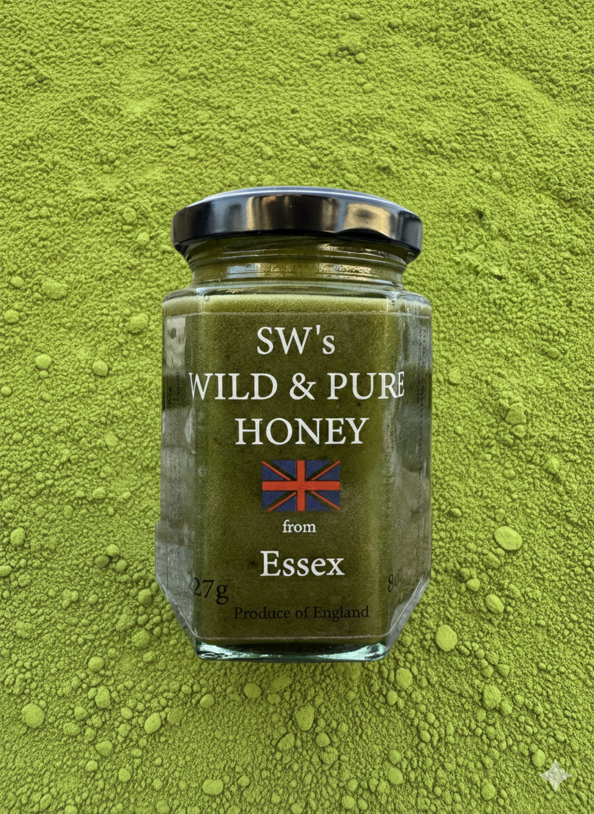 SW's Wild & Pure Honey from Essex - 227g + added matcha!  Cold Filtered Unprocessed Natural Product - Perfect for  a daily boost