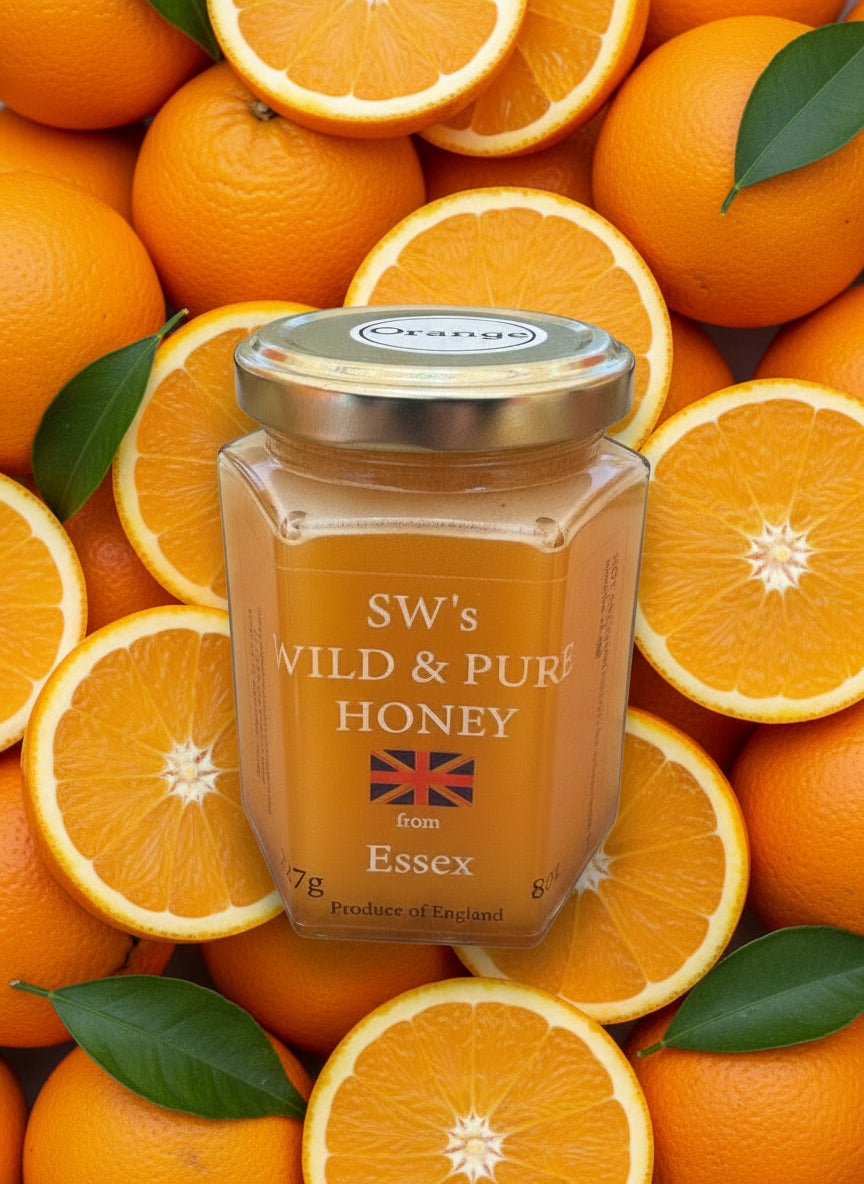 SW's Wild & Pure Honey from Essex - 227g Orange Infused Cold Filtered Unprocessed Natural Product - Perfect for Ice Cream & Fruits