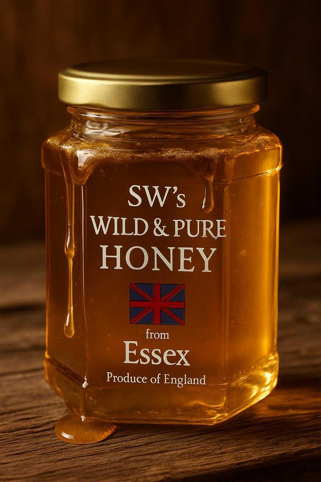 SW's Wild & Pure Honey August 2025 Summer Honey from My Own Essex Bee Hives 227g Natural Product of England Cold Filtered Unprocessed Goodness